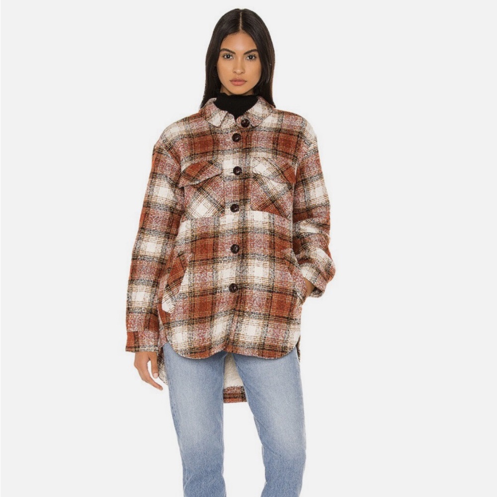 Heartloom REVOLVE Checkered Plaid Teddy Jacket in Brown, Rust and Cream